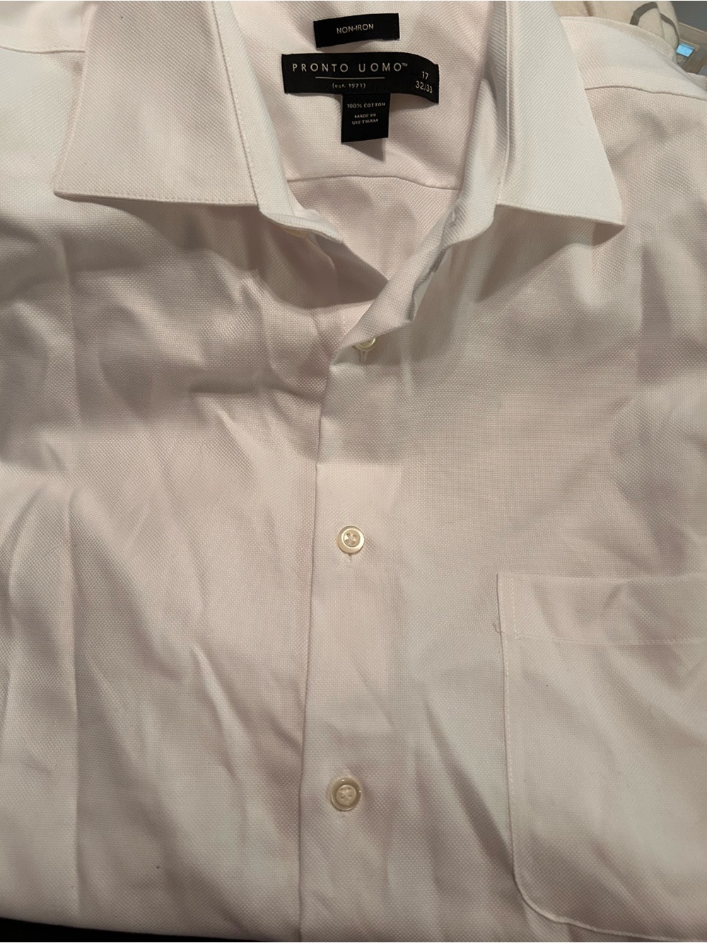 Pronto Uomo White Non-Iron Dress Shirt 17 32/33